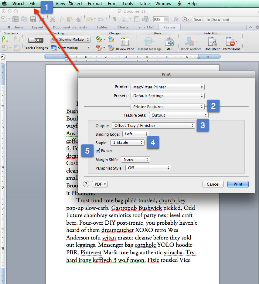 turn off double sided printing on word for mac